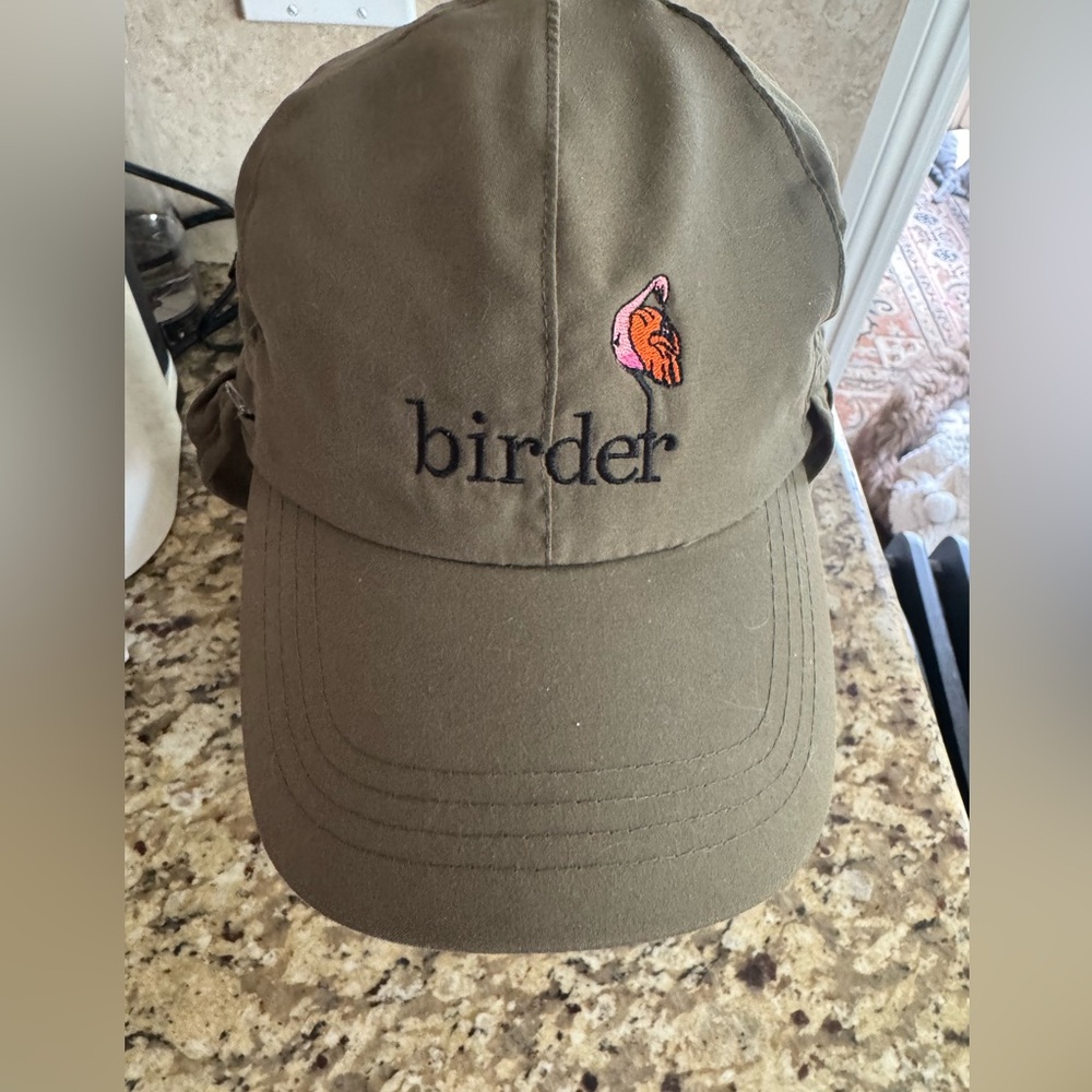 Juniper “”Birder” Ball Cap in Olive Green w/Embroidered Flamingo